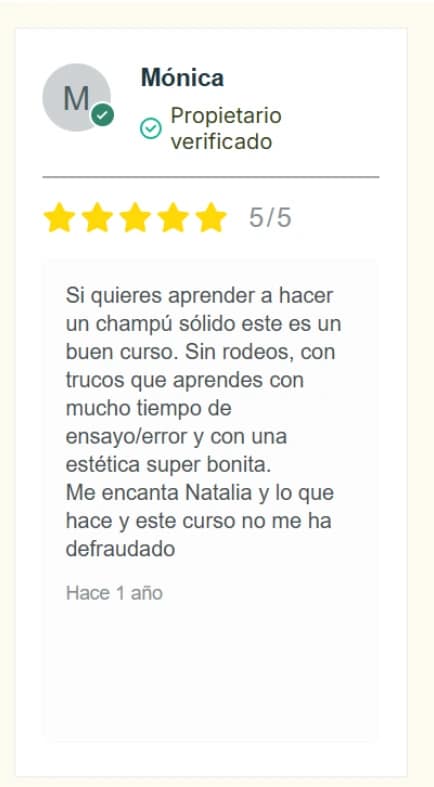 Testimonio de alumna del curso online de champú sólido natura