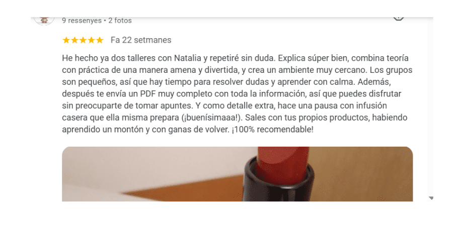 Talleres de Cosmética Natural en Barcelona – Empresas, Colegios y Eventos 35 testimonios y reseñas de naturmentallers talleres de cosmetica natural en barcelona y plantas medicinales