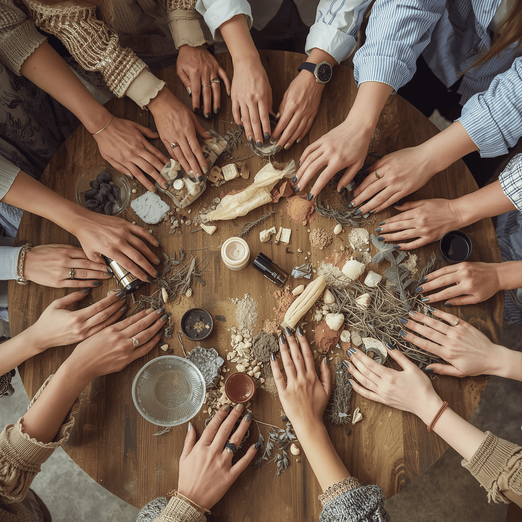 imagen de una taller de cosmetica natural en barcelona para un grupo de personas que celebran una despedida de soltera o un cumpleaños con Natalia de la empresa Naturmentallers