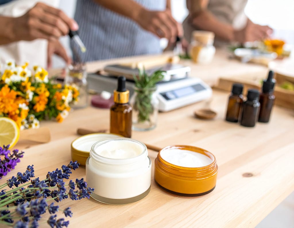 talleres de cosmetica natural en barcelona con cremas, champus y plantas medicinles