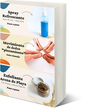 Fórmulas complementarias como spray refrescante y exfoliante con arena de playa para piernas cansadas, incluidos como contenido extra gratuito del curso
