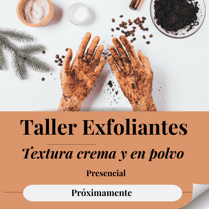 Creación de exfoliantes faciales en polvo y crema con ingredientes sostenibles en taller presencial.