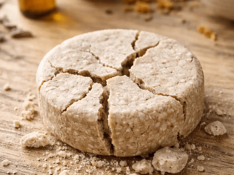 Champú sólido agrietado que se rompe por mala formulación