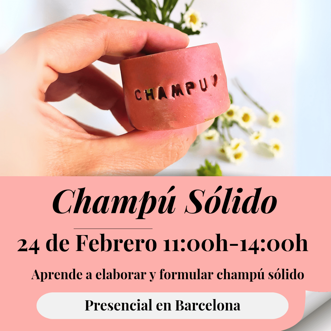 Taller de Champú Sólido Barcelona (Paga y señal 10€/Precio del taller 40€) 1 Elaboración de champú sólido con fórmulas personalizadas en curso presencial de cosmética natural.