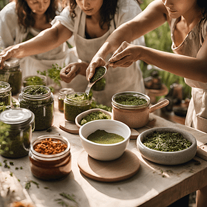 Cursos de Cosmética Natural Online y en Barcelona: Aprende a Crear Productos Naturales con Naturmentallers 1 personas elaborando cosmetica natural en una aula de barcelona