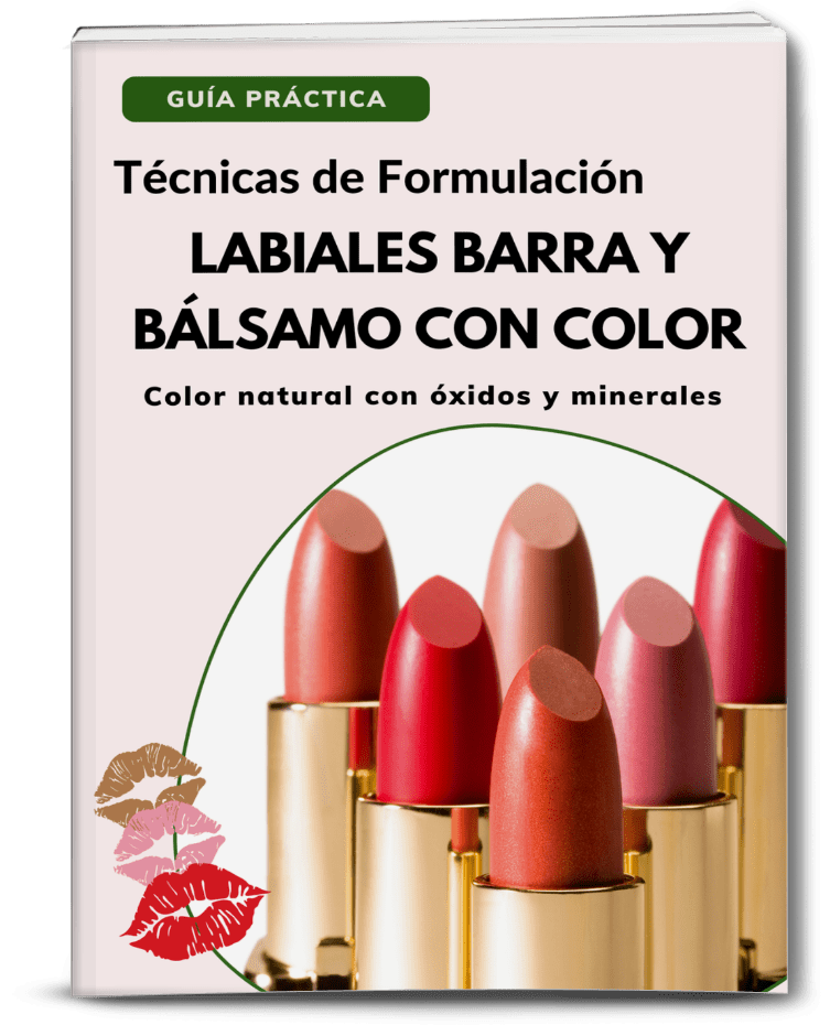 Mockup del curso de labiales naturales con contenido paso a paso para aprender a formular barras de labios