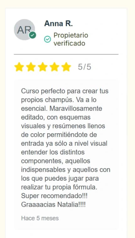 Testimonio de alumna del curso online de champú sólido natura