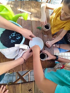 Talleres de Cosmética Natural en Barcelona – Empresas, Colegios y Eventos 17 manos de niños sembrando semillas en la tierra
