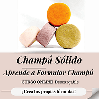 Champú sólido natural junto a ingredientes y herramientas de formulación, representando el curso online de cosmética natural